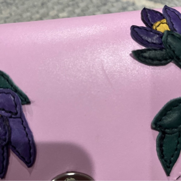 Embroidered Leather Crossbody Purse Adjustable Strap Pink & Purple Flowers Boho - Picture 5 of 12
